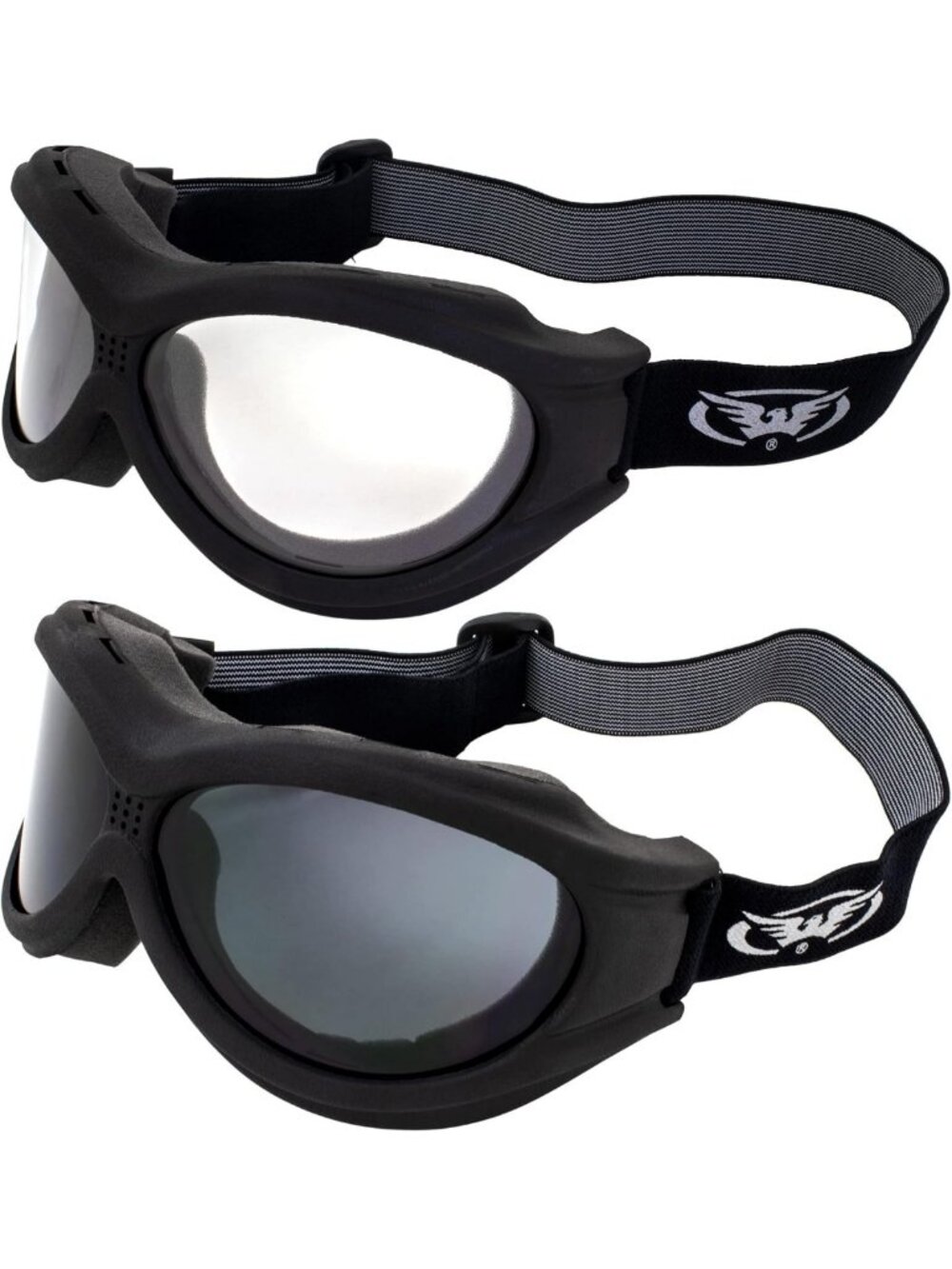 Big Ben Motorcycle Goggles for Glasses - Black Frames, Clear Smoke Lenses